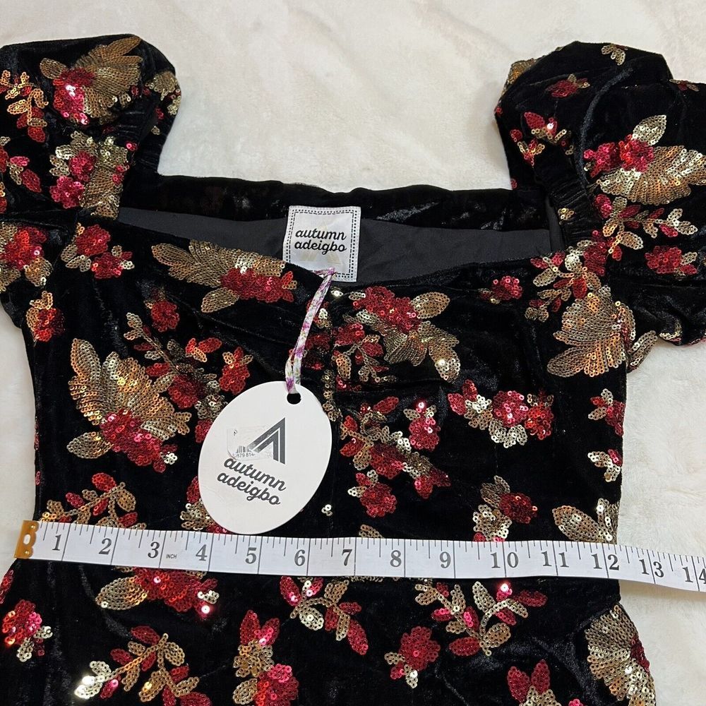 Autumn Adeigbo Rosalie Dress Black Red Gold Sequins Cocktail NWT Sz 6 - Picture 15 of 16